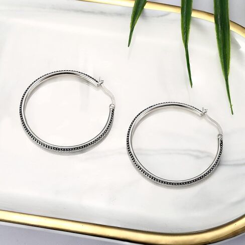 MUSECLOUD 40MM Hoop Earrings 925 Sterling Silver Big Hoop Earrings Minimalist Vintage Large Huggie Earrings For Women in Kuwait