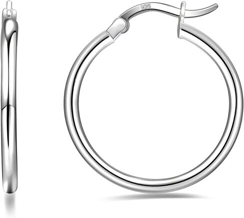 Sterling Silver Hoop Earrings 7 Sizes Options 2mm Tube High Polished Silver Hoops 15mm 20mm 25mm 30mm 40mm 50mm 60mm Hypoallergenic Jewelry in Saudi Arabia