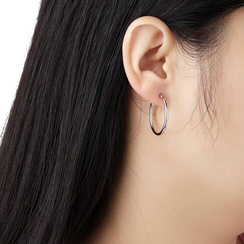 Sterling Silver Hoop Earrings 7 Sizes Options 2mm Tube High Polished Silver Hoops 15mm 20mm 25mm 30mm 40mm 50mm 60mm Hypoallergenic Jewelry in Saudi Arabia