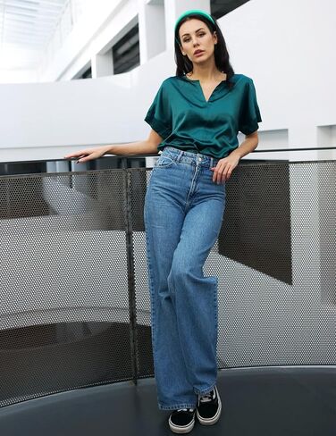 بلوزة حريمي كاجوال من الساتان بأكمام قصيرة ورقبة على شكل حرف V صيفية علوية متينة للمكتب S-XXL in Kuwait