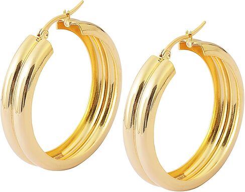 Edforce Women's Stainless Steel Double Round Hoop Earrings, (6mm x 25mm) in Saudi Arabia