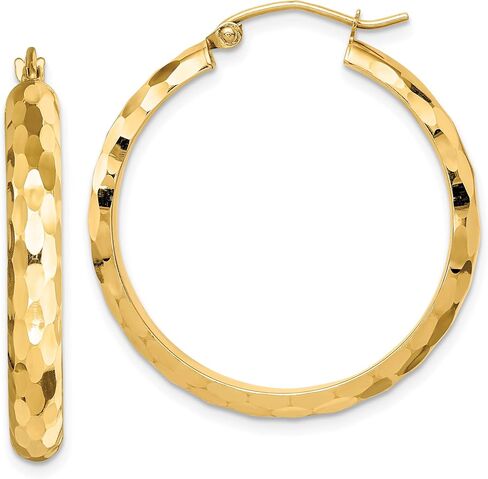 3.8mm Diamond-Cut Polished Faceted Hoop Earrings in Real 14k Gold in Saudi Arabia