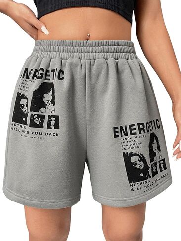 GORGLITTER Women's Graphic Workout Sweat Shorts High Waist Sport Shorts in Saudi Arabia
