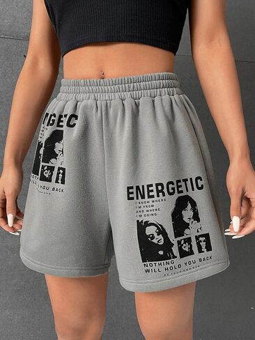 GORGLITTER Women's Graphic Workout Sweat Shorts High Waist Sport Shorts in Saudi Arabia
