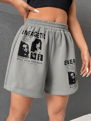GORGLITTER Women's Graphic Workout Sweat Shorts High Waist Sport Shorts in Saudi Arabia