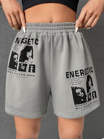 GORGLITTER Women's Graphic Workout Sweat Shorts High Waist Sport Shorts in Saudi Arabia