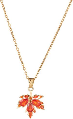 Fall Maple Leaf Crystal Pendant Necklace for Women Girls Gold Plated Charm Red Leaves Chic Rhinestone Cubic Zirconia Chain Necklace for Autumn Thanksgiving Christmas Party Holiday Jewelry Gifts in Saudi Arabia