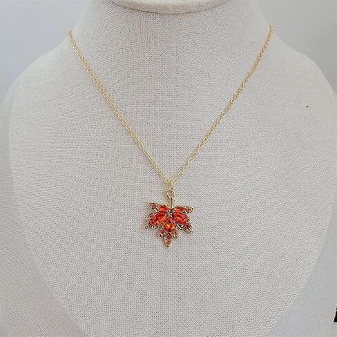 Fall Maple Leaf Crystal Pendant Necklace for Women Girls Gold Plated Charm Red Leaves Chic Rhinestone Cubic Zirconia Chain Necklace for Autumn Thanksgiving Christmas Party Holiday Jewelry Gifts in Saudi Arabia