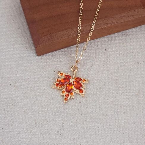 Fall Maple Leaf Crystal Pendant Necklace for Women Girls Gold Plated Charm Red Leaves Chic Rhinestone Cubic Zirconia Chain Necklace for Autumn Thanksgiving Christmas Party Holiday Jewelry Gifts in Saudi Arabia