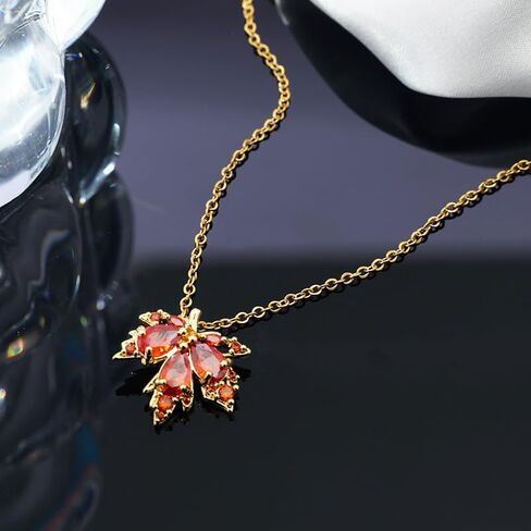 Fall Maple Leaf Crystal Pendant Necklace for Women Girls Gold Plated Charm Red Leaves Chic Rhinestone Cubic Zirconia Chain Necklace for Autumn Thanksgiving Christmas Party Holiday Jewelry Gifts in Saudi Arabia