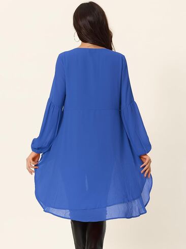 Women's High Low Asymmetrical Tops Lantern Long Sleeve Round Neck Irregular Hem Casual Tops Blouse in Saudi Arabia