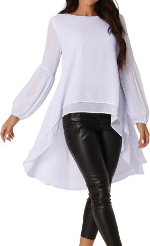 Women's High Low Asymmetrical Tops Lantern Long Sleeve Round Neck Irregular Hem Casual Tops Blouse in Saudi Arabia