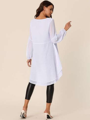 Women's High Low Asymmetrical Tops Lantern Long Sleeve Round Neck Irregular Hem Casual Tops Blouse in Saudi Arabia