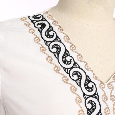 ABEWIP Women Bohemian Flower Embroidered Midi Dress Boho Mexican Long Sleeve V-Neck Ruffle Dresses in Saudi Arabia