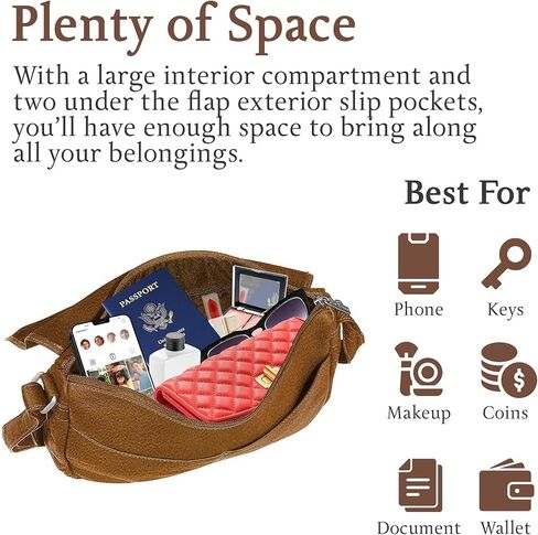 حقيبة كتف من الجلد بغطاء كامل من Le Donne، حقيبة كروس من جلد فاكويتا الكولومبي الفاخر المحبب بالكامل، مقاس 33.02 سم × 25.4 سم × 10.16 سم in Kuwait