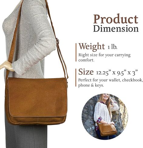 حقيبة كتف من الجلد بغطاء كامل من Le Donne، حقيبة كروس من جلد فاكويتا الكولومبي الفاخر المحبب بالكامل، مقاس 33.02 سم × 25.4 سم × 10.16 سم in Kuwait