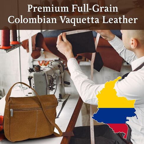 حقيبة كتف من الجلد بغطاء كامل من Le Donne، حقيبة كروس من جلد فاكويتا الكولومبي الفاخر المحبب بالكامل، مقاس 33.02 سم × 25.4 سم × 10.16 سم in Kuwait