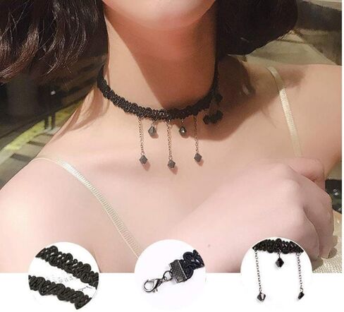 مجموعة Choker 20 قطعة قابلة للتعديل الكلاسيكية قلادة مجموعة القدم مع الأسود المخملية المعدنية قلادة صنع سلاسل خمر لوليتا للنساء الفتيات in Kuwait
