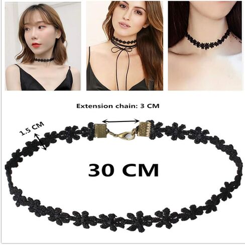 مجموعة Choker 20 قطعة قابلة للتعديل الكلاسيكية قلادة مجموعة القدم مع الأسود المخملية المعدنية قلادة صنع سلاسل خمر لوليتا للنساء الفتيات in Kuwait