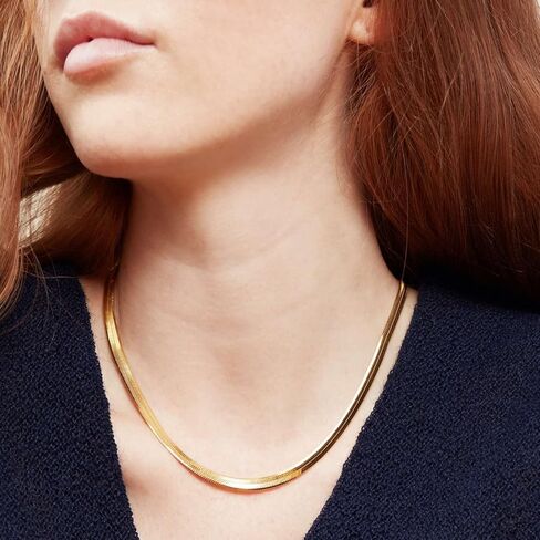 RWQIAN 18K الذهب قلادة واسعة مسطحة للفتيات ثعبان سلسلة القلائد للنساء متعرجة ربط قلادة ثعبان قلادة المجوهرات هدية للنساء الفتيات in Kuwait