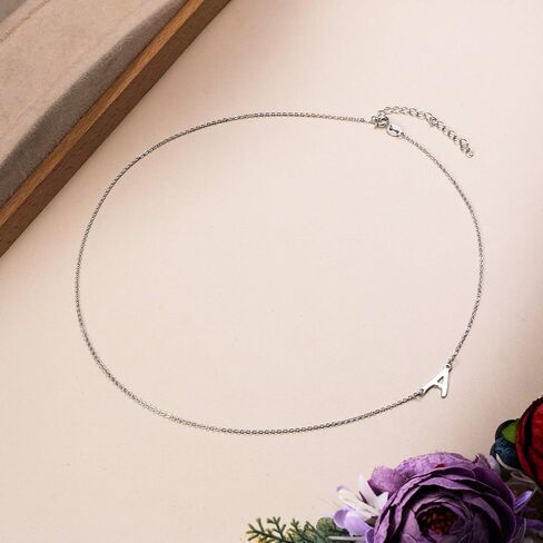 EVER FAITH 925 Sterling Silver Delicate Tiny Alphabet Initial 26 Letters Sideways Choker Necklace Jewelry for Women in Saudi Arabia