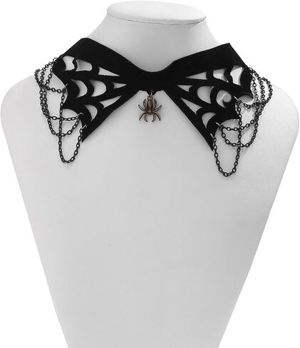 اف ام آر قلادة على شكل شبكة عنكبوت للهالوين، قلادة عنق على شكل عنكبوت قوطي، قلادة مخملية سوداء للنساء والفتيات المراهقات، مخملية، بدون احجار كريمة in Kuwait