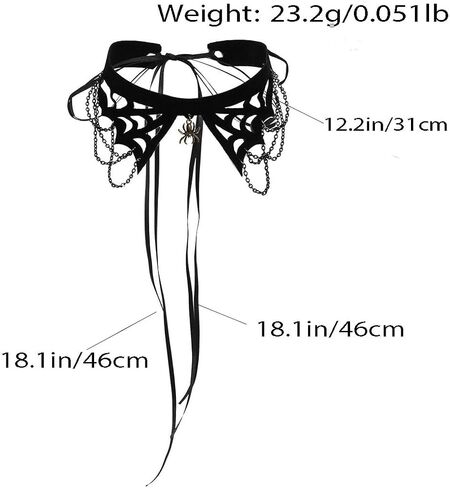 اف ام آر قلادة على شكل شبكة عنكبوت للهالوين، قلادة عنق على شكل عنكبوت قوطي، قلادة مخملية سوداء للنساء والفتيات المراهقات، مخملية، بدون احجار كريمة in Kuwait