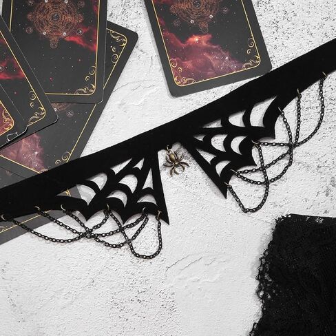 اف ام آر قلادة على شكل شبكة عنكبوت للهالوين، قلادة عنق على شكل عنكبوت قوطي، قلادة مخملية سوداء للنساء والفتيات المراهقات، مخملية، بدون احجار كريمة in Kuwait