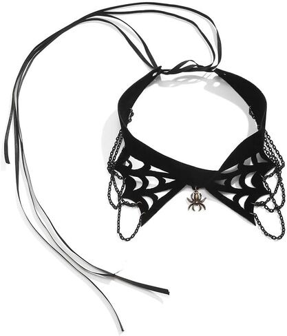 اف ام آر قلادة على شكل شبكة عنكبوت للهالوين، قلادة عنق على شكل عنكبوت قوطي، قلادة مخملية سوداء للنساء والفتيات المراهقات، مخملية، بدون احجار كريمة in Kuwait