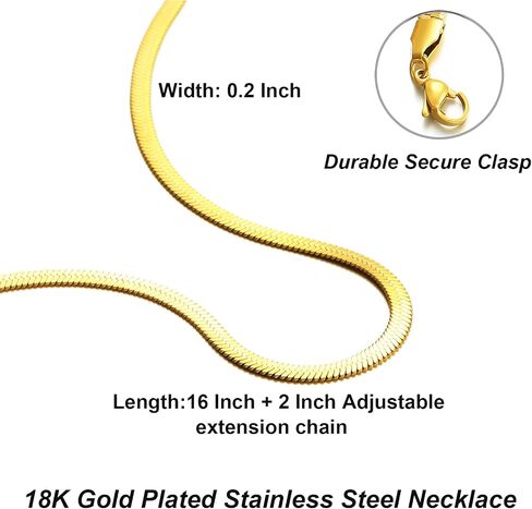 RWQIAN 18K الذهب قلادة واسعة مسطحة للفتيات ثعبان سلسلة القلائد للنساء متعرجة ربط قلادة ثعبان قلادة المجوهرات هدية للنساء الفتيات in Kuwait