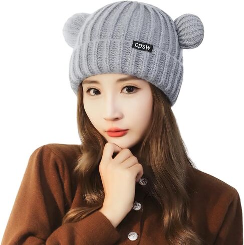 تجول أجيو بنات شتاء دافئ قبعة كروشيه يندبروف بيني قبعات للنساء سميكة الصوف قبعة متماسكة لطيف الدب قبعة in Kuwait