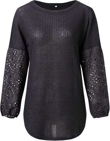 Bunanphy Off The Shoulder Waffle Knit Long Sleeve Pullover Tops Lantern Sleeves Oversized Shirt Blouse for Women in Kuwait