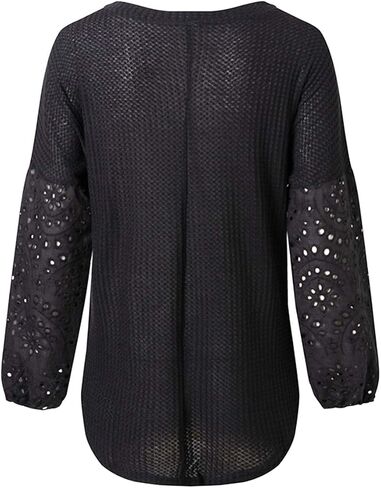 Bunanphy Off The Shoulder Waffle Knit Long Sleeve Pullover Tops Lantern Sleeves Oversized Shirt Blouse for Women in Kuwait