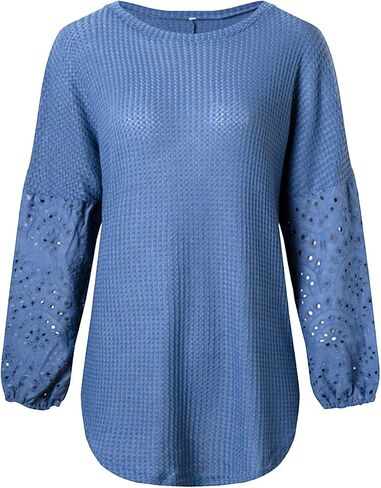 Bunanphy Off The Shoulder Waffle Knit Long Sleeve Pullover Tops Lantern Sleeves Oversized Shirt Blouse for Women in Saudi Arabia