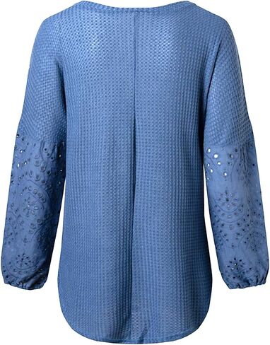 Bunanphy Off The Shoulder Waffle Knit Long Sleeve Pullover Tops Lantern Sleeves Oversized Shirt Blouse for Women in Saudi Arabia