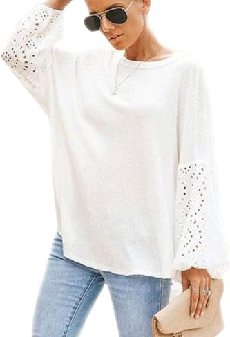 Bunanphy Off The Shoulder Waffle Knit Long Sleeve Pullover Tops Lantern Sleeves Oversized Shirt Blouse for Women in Saudi Arabia