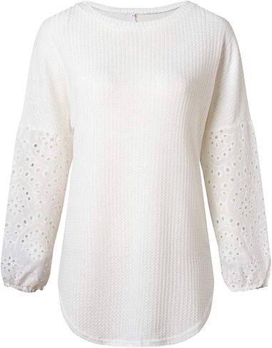 Bunanphy Off The Shoulder Waffle Knit Long Sleeve Pullover Tops Lantern Sleeves Oversized Shirt Blouse for Women in Saudi Arabia