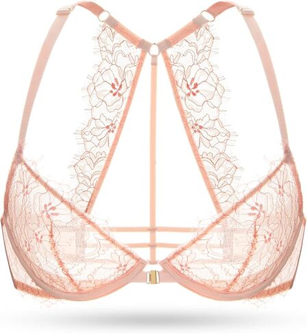 حمالة صدر Deyllo النسائية المثيرة من الدانتيل وإغلاق أمامي غير مبطنة بظهر متسابق وسلك داخلي يغرق in Kuwait