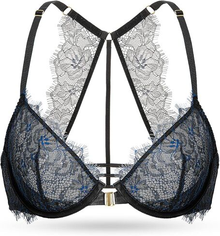 Deyllo Women's Sexy Lace Bra Front Closure Unlined Racerback Underwire Plunge Bra in Saudi Arabia