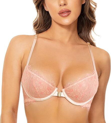 حمالة صدر Deyllo النسائية المثيرة من الدانتيل وإغلاق أمامي غير مبطنة بظهر متسابق وسلك داخلي يغرق in Kuwait