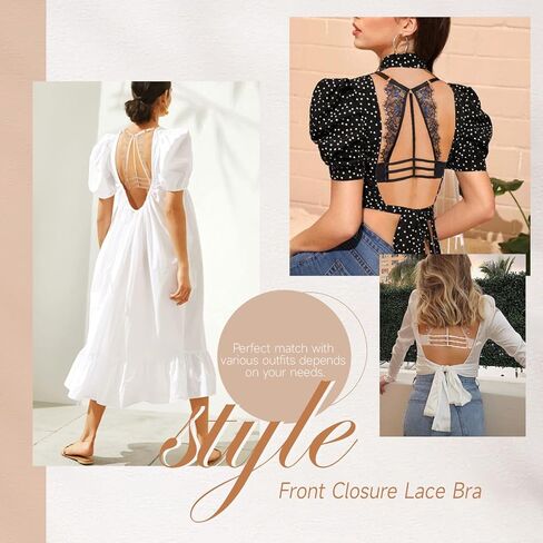 Deyllo Women's Sexy Lace Bra Front Closure Unlined Racerback Underwire Plunge Bra in Saudi Arabia