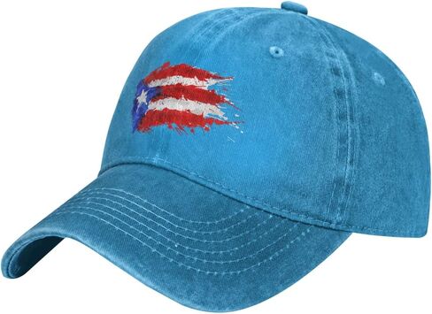 VunKo Puerto Rico Flag Splashes Distressed Adjustable Washed Denim Mens Dad Trucker Hat Baseball Ball Cap for Men in Kuwait