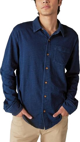 Lucky Brand Men's Indigo Knit Button Down Shirt in Saudi Arabia
