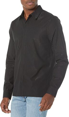 GUESS Men's Long Sleeve Sunset Yarn Dye Shirt, Yd Jet Black/Black Lurex in Saudi Arabia