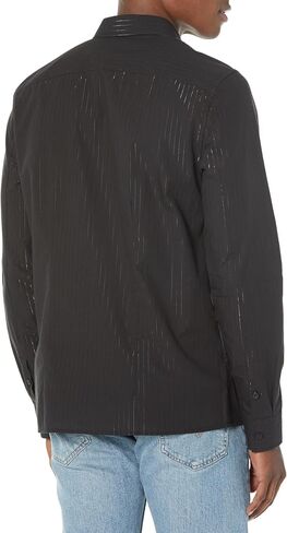 GUESS Men's Long Sleeve Sunset Yarn Dye Shirt, Yd Jet Black/Black Lurex in Saudi Arabia