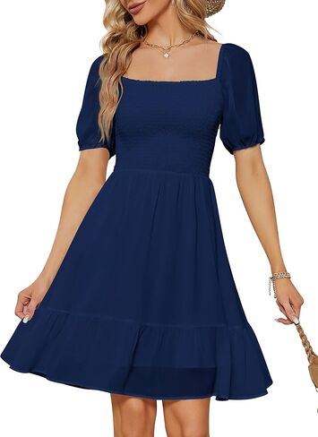 فستان صيفي من YATHON للنساء لحفلات الزفاف فساتين الشمس للنساء فساتين شاطئ غير رسمية مكشكشة بطيات على شكل حرف a فساتين صغيرة in Kuwait