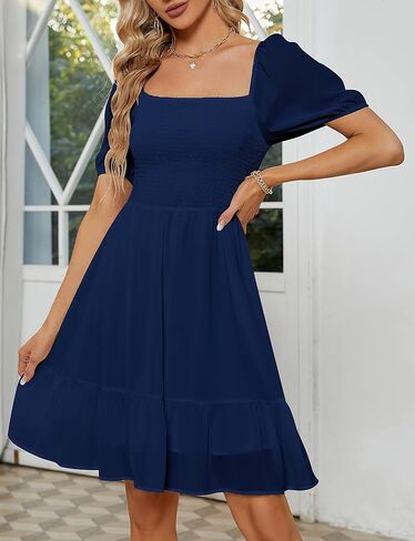 فستان صيفي من YATHON للنساء لحفلات الزفاف فساتين الشمس للنساء فساتين شاطئ غير رسمية مكشكشة بطيات على شكل حرف a فساتين صغيرة in Kuwait