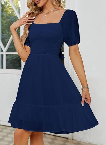 فستان صيفي من YATHON للنساء لحفلات الزفاف فساتين الشمس للنساء فساتين شاطئ غير رسمية مكشكشة بطيات على شكل حرف a فساتين صغيرة in Kuwait