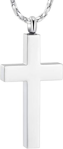 Imrsanl Crystal Cross Necklace for Ashes - Stainless Steel Keepsake Cremation Jewelry - Religious Cross Memorial Urn Necklace for Pet Human Ashes Pendant in Saudi Arabia