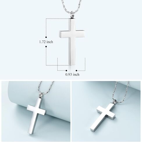 Imrsanl Crystal Cross Necklace for Ashes - Stainless Steel Keepsake Cremation Jewelry - Religious Cross Memorial Urn Necklace for Pet Human Ashes Pendant in Saudi Arabia